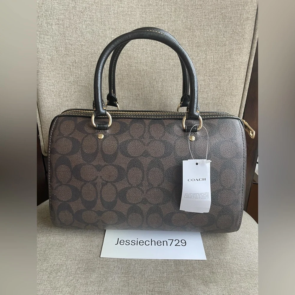 NWT!COACH ROWAN SATCHEL IN SIGNATURE CANVAS WITH SKI PATCHES (COACH CE592) - Picture 2 of 14